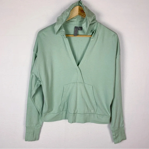 Sweaty Betty Green V-Neck Pullover Hoodie - Picture 1 of 6